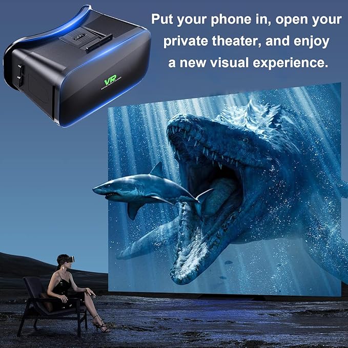 3D VR Headset, Virtual Reality 3D VR Glasses, Anti-Blue Light Adjustable 3D Headset Helmets for iPhone or Android Compatible with 4.5” to 6.7” inch with Controller(Black)