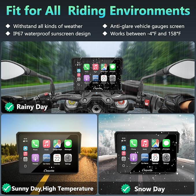 CARPURIDE W502BS for BMW Motorcycle CarPlay & Android Auto Dual Bluetooth, 5" Waterproof GPS Navigation Screen, Data Reading, Native Wonder, TPMS, Light Sensor, Music Sharing, Intercom, 16-Pin