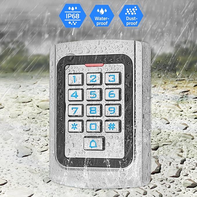 Universal Wired Access Control Keypad, 12V DC Metal Door Keypad, PIN Code & ID Card Key pad, IP68 Waterproof, 2000 Users, for Garage Door, Gate Opener, Magnetic Lock and Access Control Systems