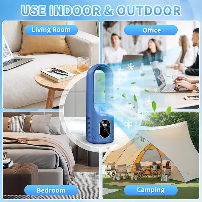 Desk Fan Bladeless - 6-Speed Portable Air Conditioner Fan - 3-in-1 Personal Cooling Fan -Small AC Unit With 200ml Water Tank/1-6H Timer/USB Powered Evaporative Air Cooler Table Fan for Bedroom Office