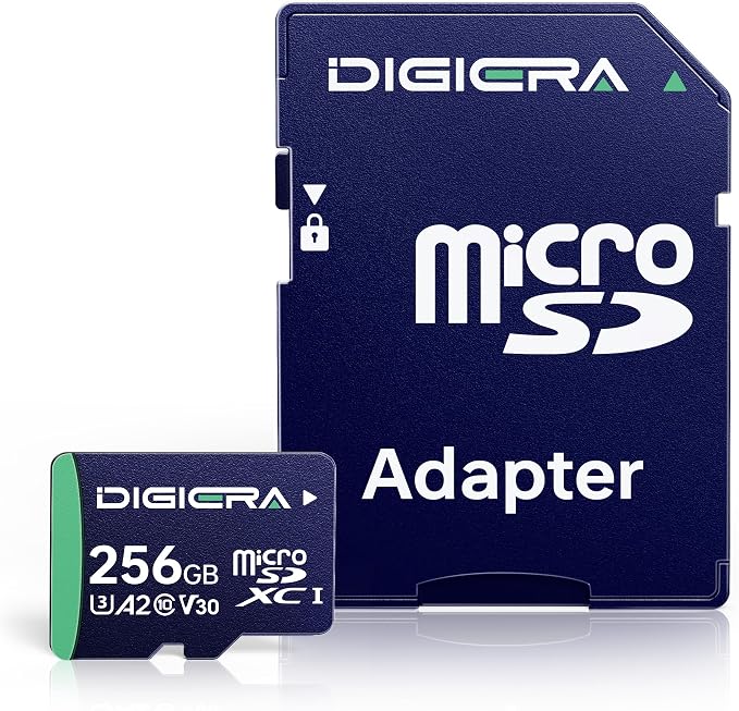 DIGIERA 256GB CT100 microSDXC UHS-I Memory Card with Adapter - up to 100MB/s, C10, U3, V30, 4K UHD, A2, Micro SD Card for Smartphones, Tablets, Cameras, Gaming Consoles, and Drones (1 Pack)