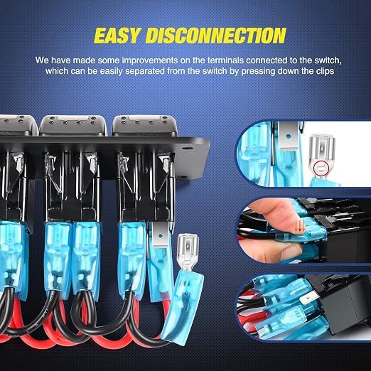 Nilight 6 Gang ON Off Rocker Switch Panel Red Backlit 12V 24V LED Digital Voltmeter 3.1A Dual USB Charger Cigarette Lighter Socket Overload Protection for Cars RVs Boats (90122F)