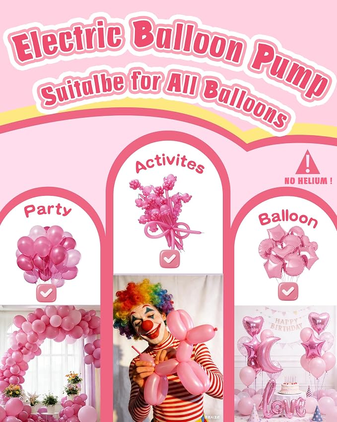 Portable Balloon Pump Electric, Rechargeable Cordless Balloon Pump Inflator for All Balloons, Latex 260q Foil Mylar Balloon Inflation, Quick-Fill Inflator& Deflator for Inflatables