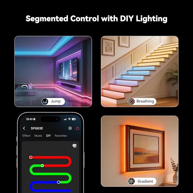 PAUTIX S-COB RGB LED Strip Light,UL-Listed COB LED 24V,Color Changing Strip Lights 20ft/6.1m,Multicolor Flexible Tape Lights with RF Remote for Bedroom,Kitchen,TV Backlight,Game Room,Home DIY Lighting