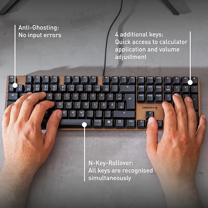Cherry KC 200 MX, Wired Mechanical Office Keyboard, Modern Design with Elegant Aluminum Surface, USB-A Connection, MX2A Brown Switches, Black/Bronze