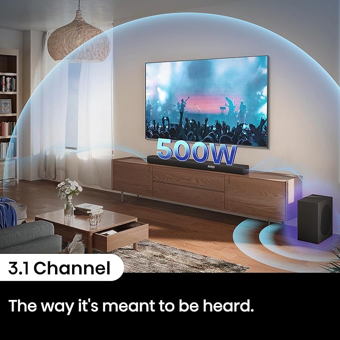 Hisense AX3100Q 3.1Ch Sound Bar with Wireless Subwoofer, Dolby Atmos, DTS:X, Bluetooth 5.3, Roku TV Ready, HDMI/AUX/ARC/Optical/USB, EzPlay, 7 EQ Modes