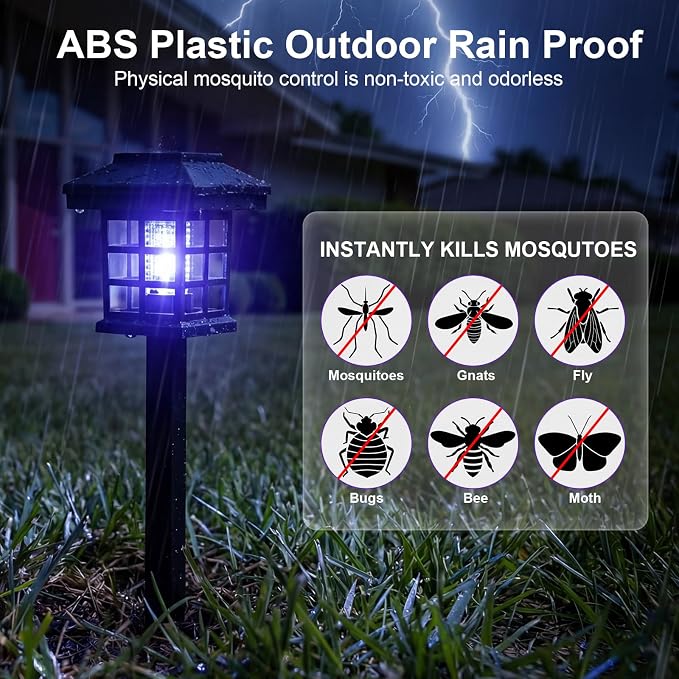 4 Pcs Solar Bug Zapper Outdoor Waterproof 2 in 1 Mosquito Zapper Solar Powered Mosquito Fly Trap Repellent Lamp Kills Bugs LED Lamp with Flame Purple Light for Garden Patio Yard Lawn (Black)