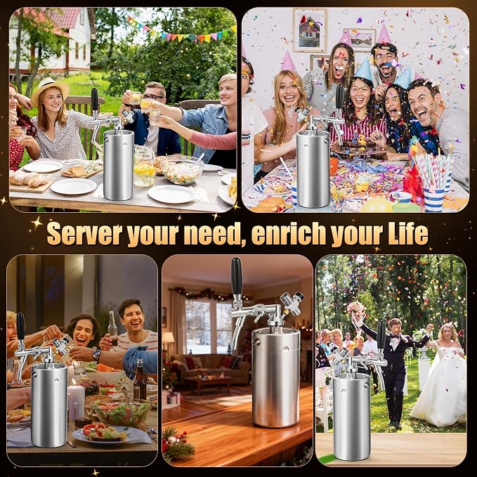 128oz Mini Keg Growler with Adjustable Faucet, Stainless Steel Beer Growler Tap System Upgrade Draft Beer Dispenser System with CO2 Regulator Keep Fresh and Carbonation for Homebrew, Craft