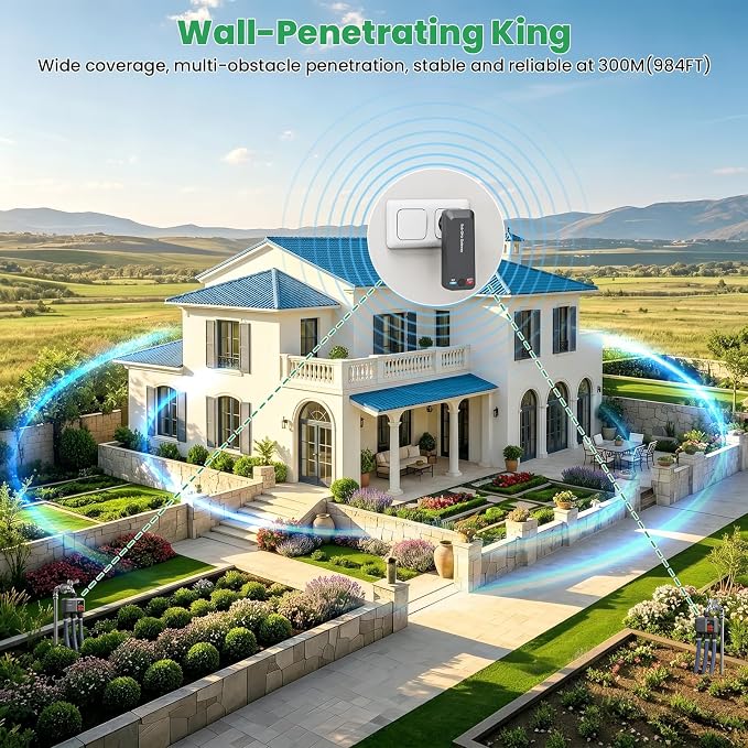WiFi Sprinkler Timer 3 Zone with 984 FT Range, 3 Outlet Smart Water Timer for Garden Hose with Strong Wall Penetration/Rain Delay/Alexa & Google Voice/App Control, Water Hose Timers for Garden & Lawn