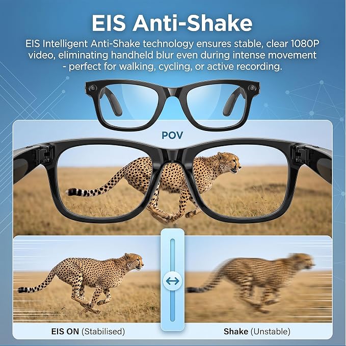 AI Smart Camera Glasses, 1080P HD POV Video Recording and Translator, Object Recognition, Bluetooth Audio for Music Calls, 290mAh Battery, Photochromic Lenses for Vlog, Travel and Work
