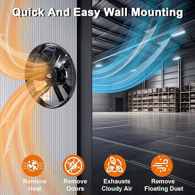 Hiorucet 20 Inch Wall Mounted Attic Gable Vent Fan with Adjustable Temperature Thermostat Control, 60HZ, 115V, 1080R/min, 148W, Gable Mount Vent Attic Fan with Pure Copper Motor, High Speed Low Noise