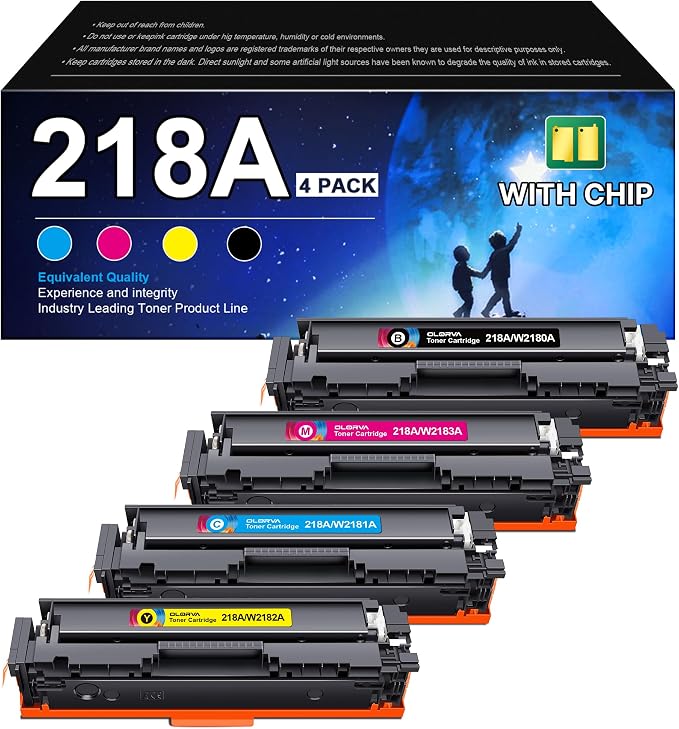 218A Toner Cartridges 4 Pack Compatible Replacement for HP 218A 218X Toner Cartridges 4 Pack to use with HP Color LaserJet Pro MFP 3301cdw 3201dw 3301sdw Printer W2180A (with chip, 4 Pack)