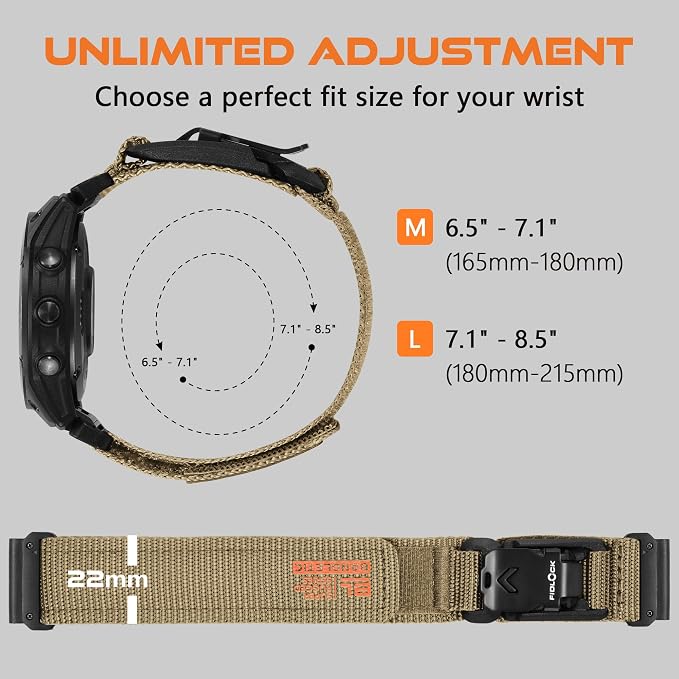 Bandletic Compatible with Garmin Instinct Watch Bands - 22mm Quick Fit Rugged Strap with Magnetic Fidlock V-Buckle for Fenix 8 47mm/7 6 Pro/5/5 Plus/Forerunner 965/945/Approach S62/S60/Quatix 7