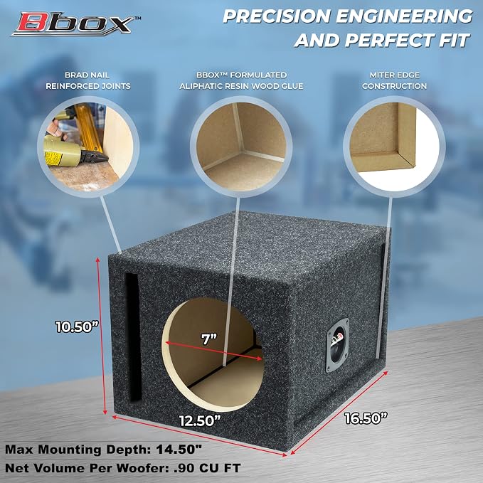 Atrend 8 inch Vented Enclosure Carpeted Car Subwoofer Speaker Box - Improves Audio Quality, Sound and Bass - High Grade MDF Construction with Nickel Finish Speaker Terminal - Black