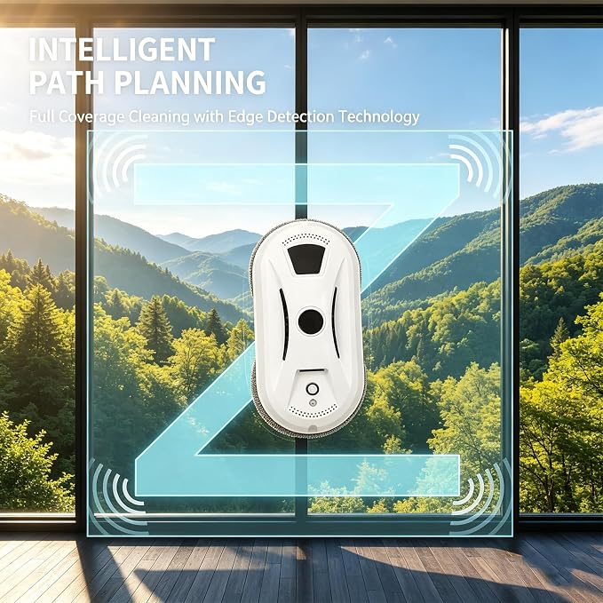Automatic Smart Window Cleaning Robot, 2800pa Dual Suction for Streak-Free Shine, Drop Protection & 3 Cleaning Modes with Auto Path Planning, Window Cleaning Robot for High-Rise (White)