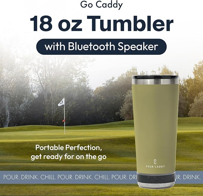 Vibe 18 oz Tumbler with Bluetooth Speaker, Insulated Stainless Steel Travel Cup with Lid, Hot & Cold Drink Termos, Removable Speaker with Microphone, Rubber Base, Sandstone