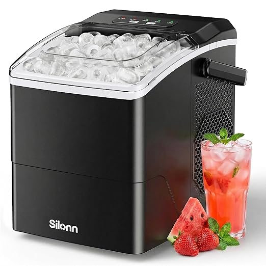 Silonn Countertop Ice Maker, 26 lbs/Day Fast Ice in 6 Mins, Compact Self-Cleaning Ice Machine for Home, Kitchen, Office & Parties, Black
