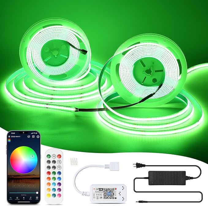 RGB COB Led Strip Light 32.FT/10M(2 Rolls of 16.4FT/5M), COB Led Strip 10mm Width/5760 LEDs, 24V Color Changing Led Strip Lights with Remote, Flexible Led Tape Light for TV Led Backlights