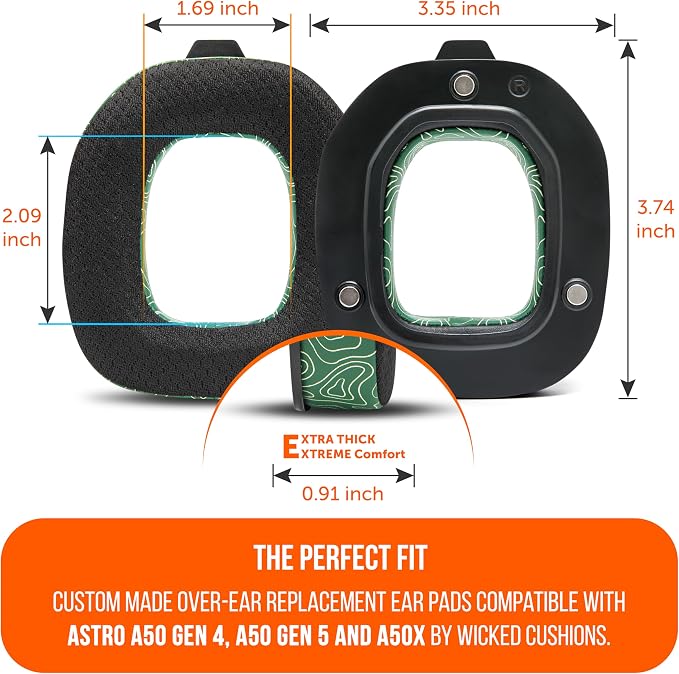 WC Freeze A50 - Cooling Gel Replacement Earpads for Astro A50 Gen 4, Gen 5 and A50X Only, Made by Wicked Cushions, Improved Durability, Thickness and Sound Isolation | Emerald Tide