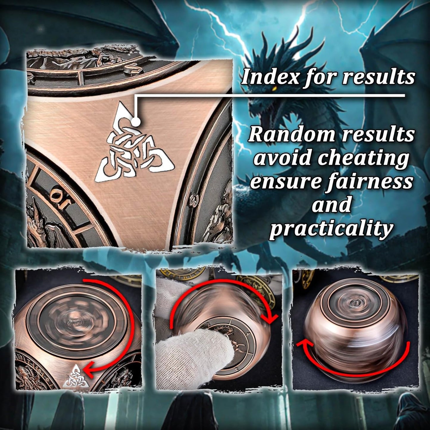 7 in 1 D6 Spinner DND Dice Set D&D, Metal Cube D and D Dice with Gift Box, Dungeons Dragons Role Playing Dice, Copper