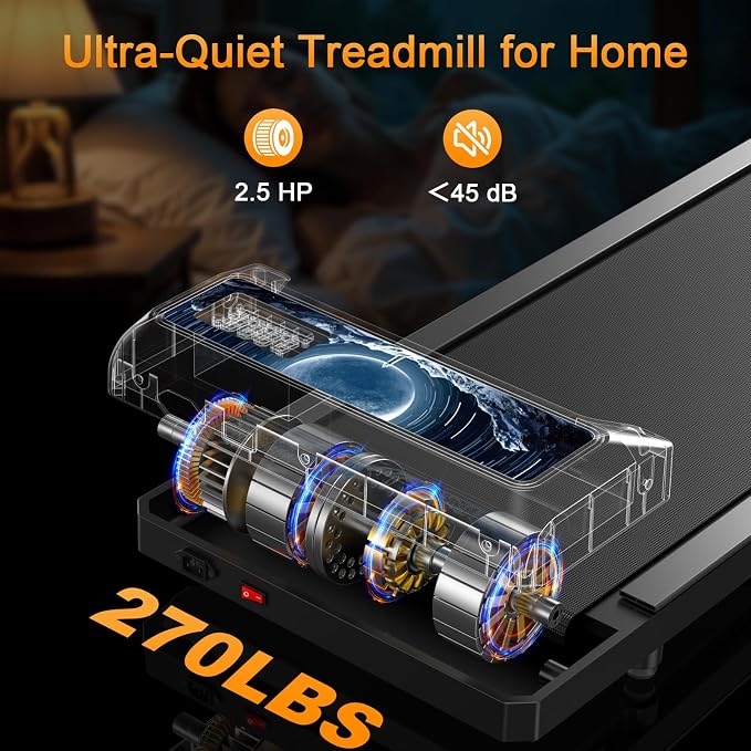 HOELLL Treadmills for Home Small with 0%-8% Incline and APP Sync, Compact Under Desk Walking Treadmill Pad with Handle Bar Removable, Remote Control and LED Display, 2.5HP