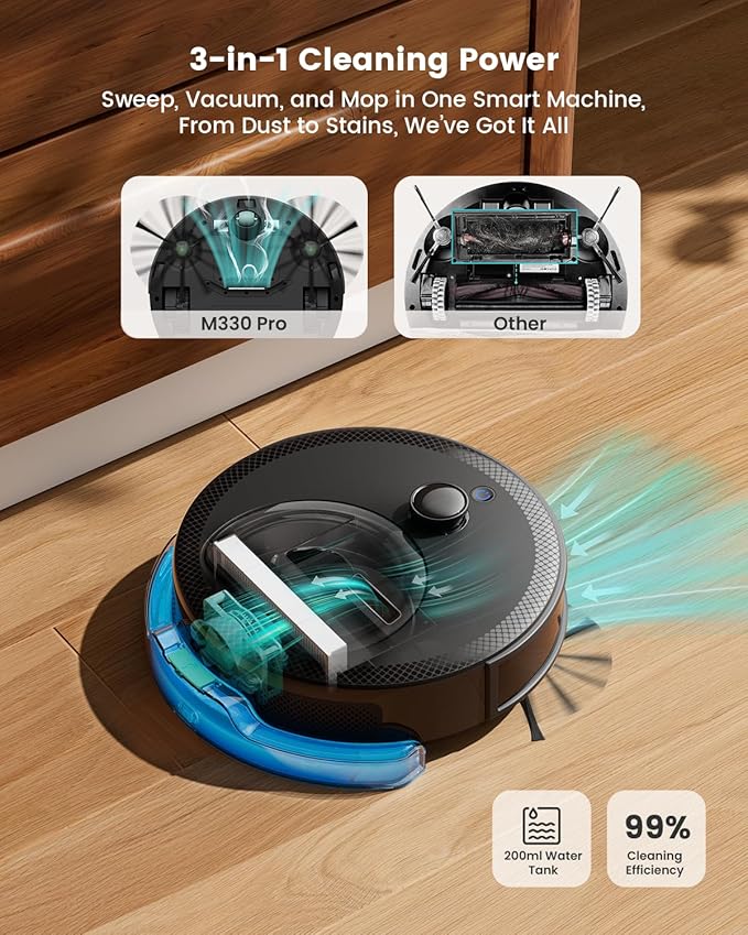 Lefant LiDAR Robot Vacuum and Mop, 450ml Visible Dustbin, Upgraded 190° PSD Obstacle Avoidance, Customized Cleaning, Multi-Floor Mapping, 150 Mins Runtime, 2.4G/5G WiFi, Pet Hair & Carpets, M330 Pro