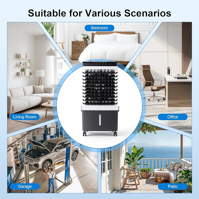 Uthfy 1800 CFM Swamp Cooler, 31" Evaporative Air Cooler with 5.3 Gal Detachable Water Tank, 120° Oscillation, 3 Speeds, Remote, 12H Timer, Portable AC for Bedroom Office Patio