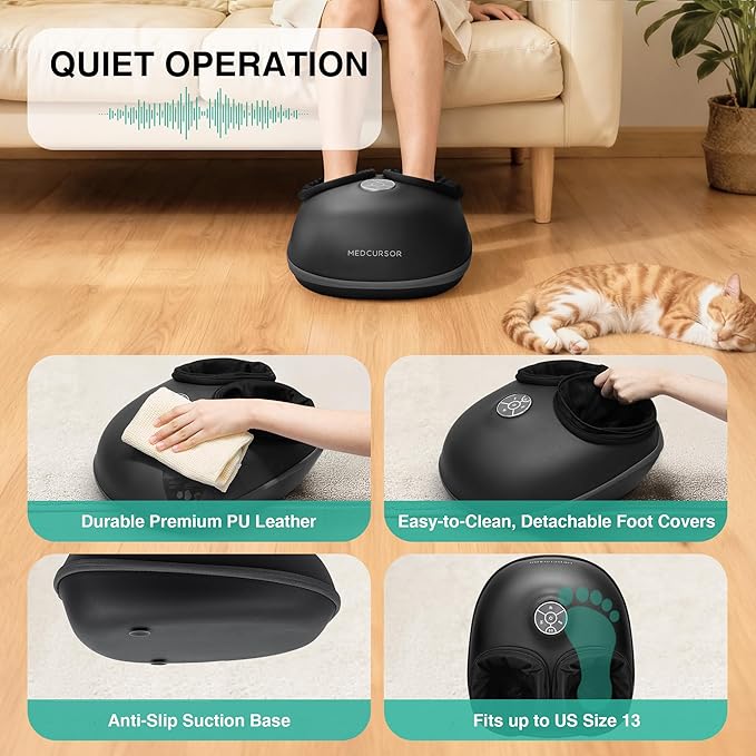 Medcursor Foot Massager with Heat - 2026 Upgraded Shiatsu Deep Kneading Machine, Multi Air Compression Intensity, Smart APP Mobile Remote Control, Feet Massage for Mom Women