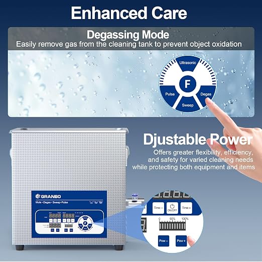 Granbo 6.5L Ultrasonic Cleaner Tri-Frequency Professional Ultrasonic Cleaning Machine with Degassing, Ultrasonic Parts Cleaner with Heater & Timer for Retainer, Tools Industrial Parts and More