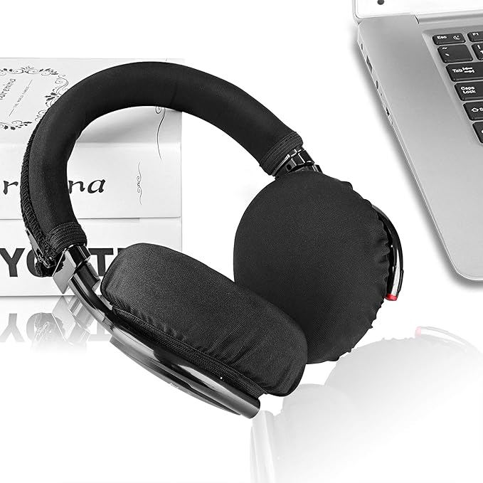 Geekria 2 Pairs Flex Fabric Headphones Ear Covers - Product Safety Certified - Washable & Stretchable Earcup Protectors for Over-Ear Headsets, Sweat Pads for Gym, Gaming (Size M/Black)