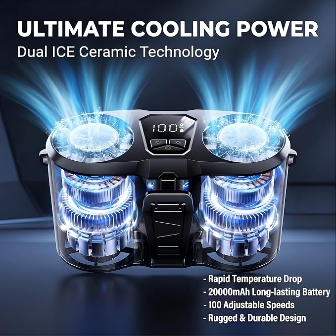 20000mAh Portable Waist Fan Rechargeable, Dual Air Outlet Belt Fan with Cooling Plate, 10 Speed Personal Air Conditioner with LED Display & Light for Work Outdoor (Gray)