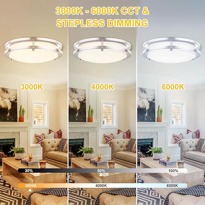 Kalium LED Ceiling Light with Remote 2 Pack 16 Inch Flush Mount Ceiling Light Fixture,32W 3000K-6000K Adjustable Color Temperature,Dimmable Lighting Fixtures for Kitchen Bedroom Hardwired Installation