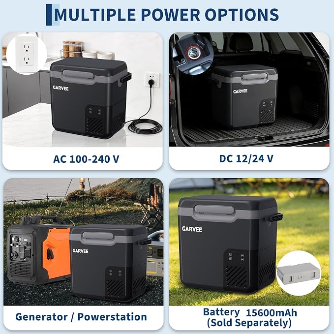 12 Volt Refrigerator, 19QT 12V Car Fridge, Portable Freezer Compressor Electric Cooler, 12/24V DC 110-240V AC, Portable Refrigerator for RV/Truck/Camping, -4°F to 68°F Internal Battery (Not Included)