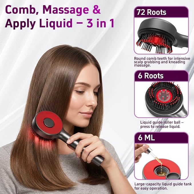 3-in-1 Electric Scalp Massager for Hair Growth, Head Massager with Oil Applicator, IPX7 Waterproof Scalp Brush for Men & Women, Home & Travel Use