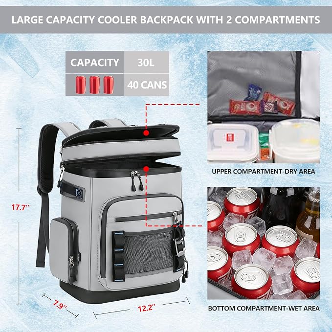 Backpack Cooler,40 Cans Cooler Backpack Insulated Waterproof&Leak Proof,Soft Cooler Bag with 2 Compartments for Men&Women,Picnic Backpack Ice Chest for Camping Hiking Fishing Lunch Beach