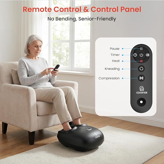COMFIER 【2026 Fathers Day Gift for Men，Shiatsu Foot Massager with Heat, Kneading Rolling,Vibration, Compression,Remote Control,Foot Massage for Neuropathy,Plantar Fasciitis,Size 13“