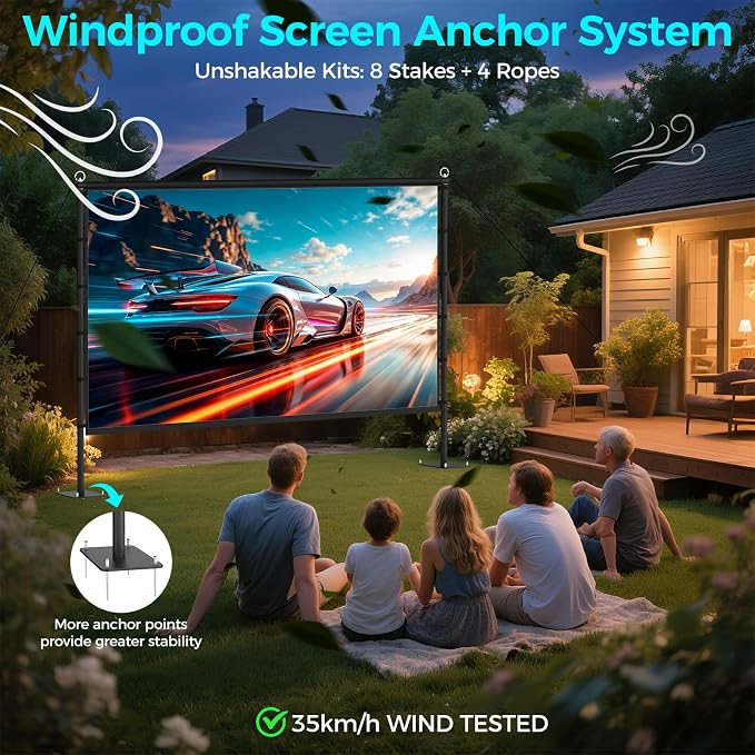 Outdoor Projector Screen with Black Backing - 120 inch Portable Projection Screen with Stand, 16:9 Wrinkle-Free Opaque Movie Screen with Carry Bag for Indoor Home Theater Backyard Cinema