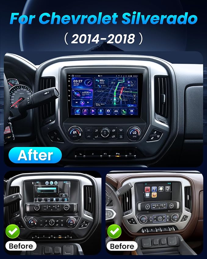 10.2" 4Core 64ROM Android 15 Upgrade Car Radio for 2014 2015-2018 Chevy Silverado: GMC Sierra 1280 * 800 HD IPS Touch Screen Wireless CarPlay Android Auto GPS 5G WiFi Bluetooth Backup Camera SWC FM