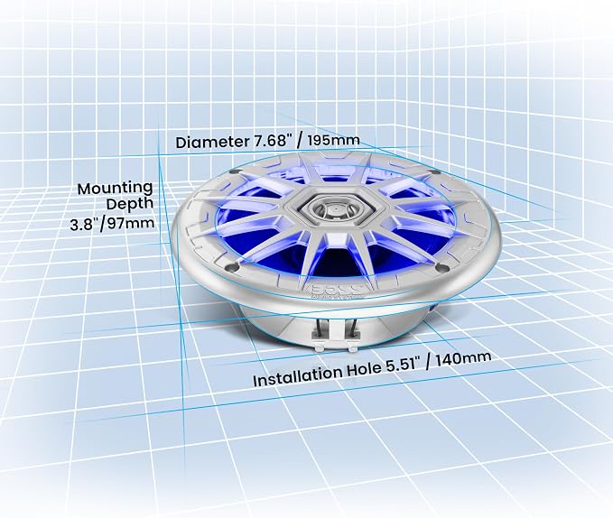 BOSS Audio Systems MRGB65S 6.5 Inch Marine Boat Stereo Speakers - 200 Watts Max (per pair), Coaxial, 2 Way, Full Range, 4 Ohms, Weatherproof, Multi-Color Illumination, Sold In Pairs