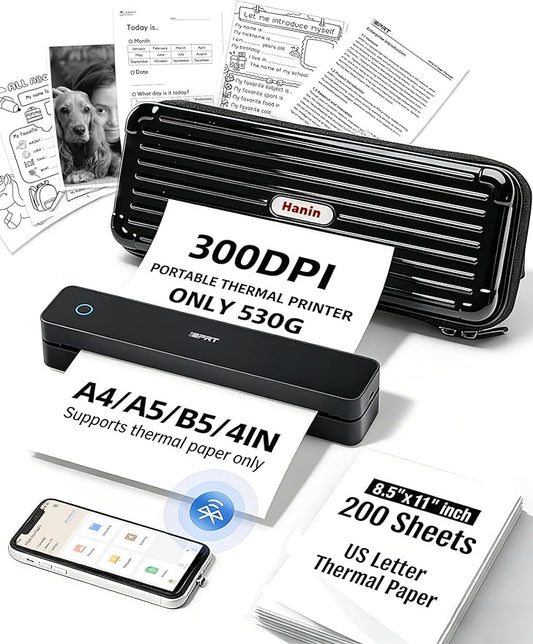 iDPRT MT610pro Portable Thermal Printer with Case &200 Sheets Paper, 300DPI Mobile-Travel-Printers, Inkless-Wireless-Small-Printer for Home Use, Office, Vehicles, Bluetooth Printers, Deep Black