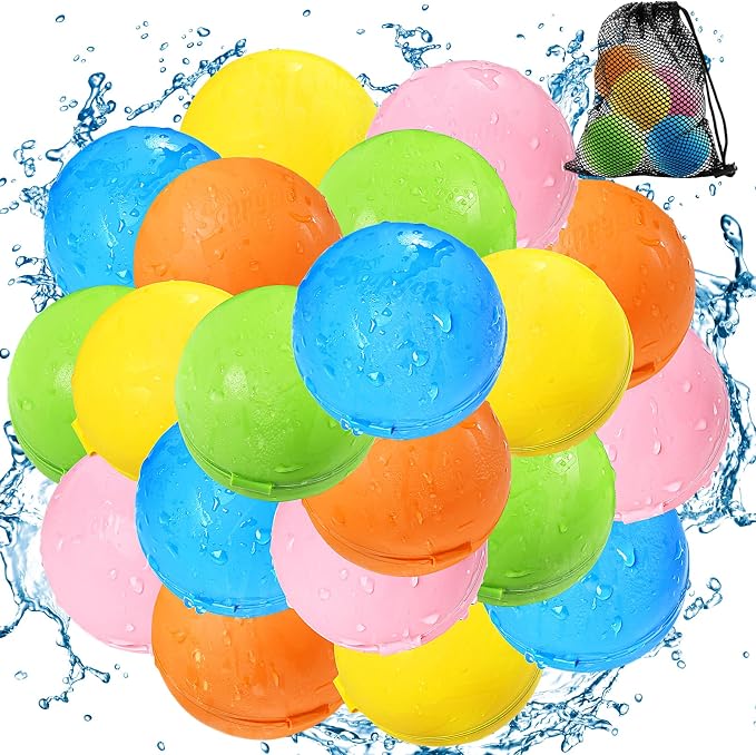 SOPPYCID Magnetic Reusable Water Balloons for Kids, Refillable Water Balls Quick Fill for Pool, Outdoor Games for Beach, Summer Toys for Kids 4-10 (20Pack)