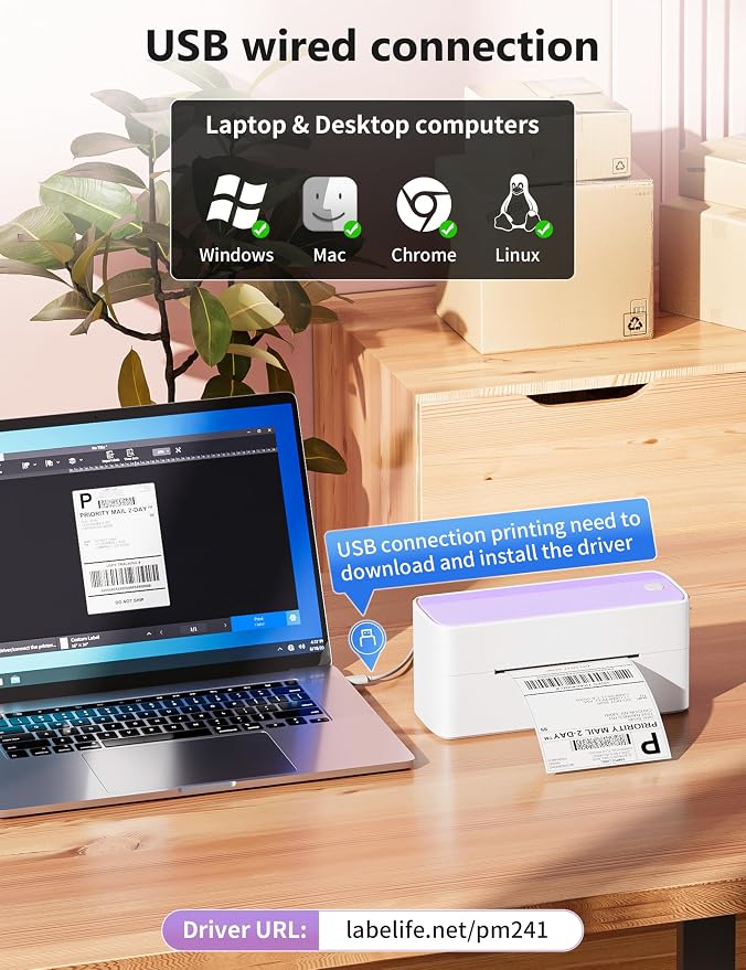 Phomemo Bluetooth Thermal Label Printer, 241BT 4X6 Wireless Shipping Label Printer for Small Business with 2.25"x1.25" White Thermal Labels 1000 Sheets/Roll