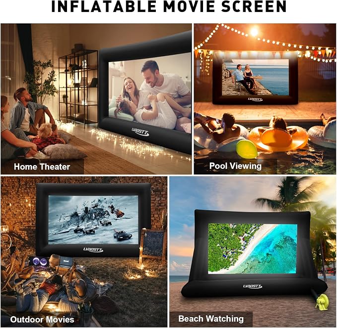 Inflatable Projector Screen, 16FT Blow Up Movie Screen Outdoor Projector, Easy Set Up One-piece Design Front & Rear Projection with Air Blower for Outside Backyard Family Movie Night Pool Party