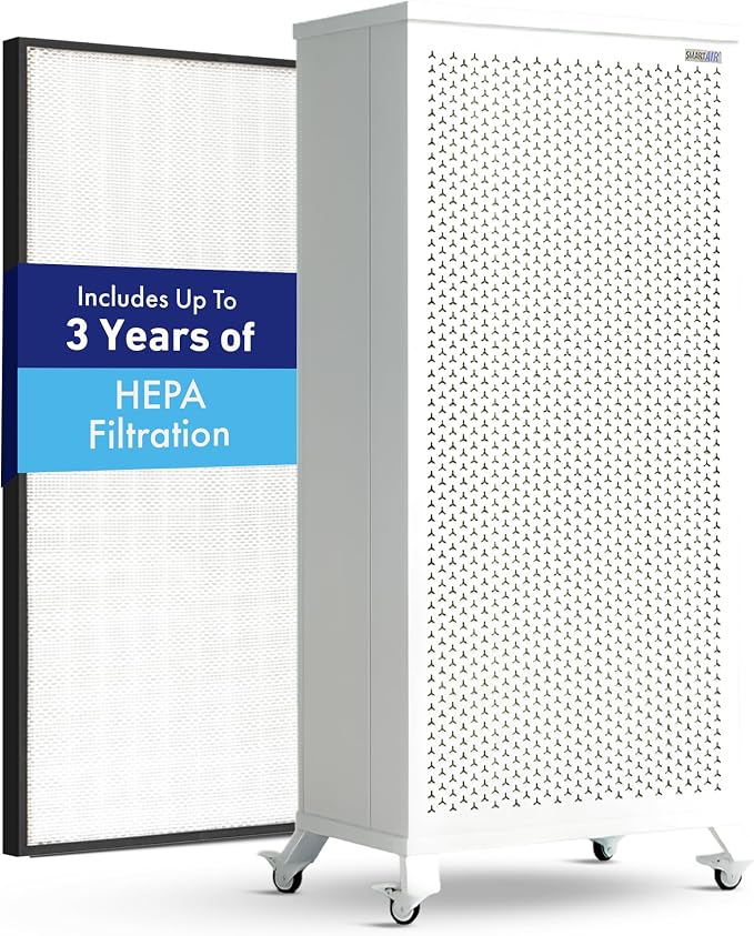 Smart Air Blast MKII Large Room Air Purifier Up to 9000 Sq Ft/hr, 1200 CFM, 99.97% True H13 HEPA Filter & Washable Prefilter, For Home Office Pet Hair Dust Mold Smoke Allergies Pollen