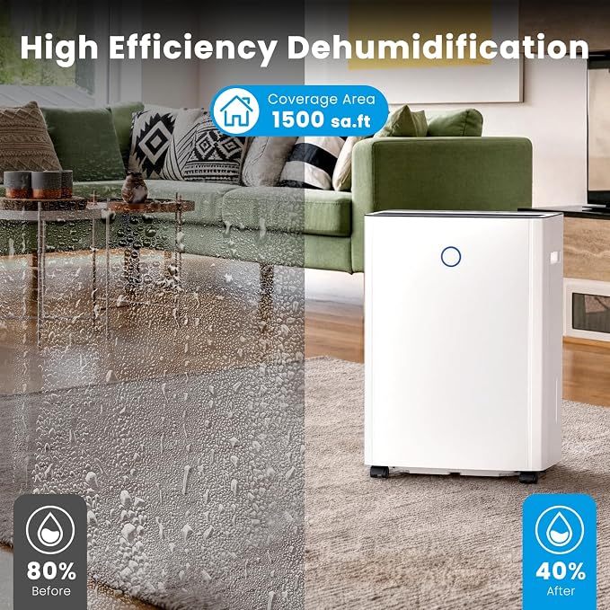 COWSAR Dehumidifier, 85OZ Dehumidifier for Home, Quiet Dehumidifier with Drain Hose, 24H Timer, 3 Modes, Touch Panel, Auto Shut Off & Defrost, Ideal for Basement, Bathroom, Bedroom