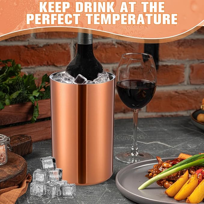 Potchen 6 Pack Wine Chiller Bucket Wine Bottles Cooler Bulk, Stainless Steel Double Wall Insulated Champagne Ice Bucket for Parties,Fits for 750 ml Bottles (Copper)