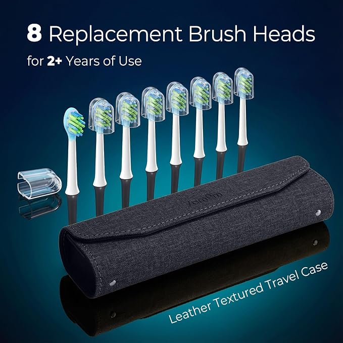 7AM2M Sonic Electric Toothbrush for Adults&Teens with LED Screen, 5 Modes, One Charge for 365 Days, 2 Minute Timer, with 8 Brush Heads and Travel Case (Black)