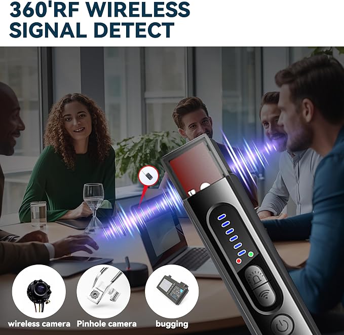 Hidden Camera and RF Bug Detector – Wireless Signal Scanner, Infrared Pin-Hole Camera Finder, Anti-Spy GPS Tracker, Portable Travel Office Security Device, 5 Sensitivity Levels, 25H Battery