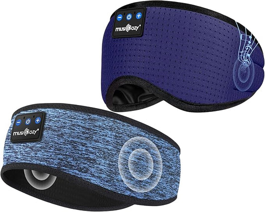 MUSICOZY Sleep Headphones Bluetooth Sports Headband, Wireless Music Sleeping Headphones Sleep Eye Mask Earbuds for Side Sleepers Workout Running Travel Yoga Office, Pack of 2