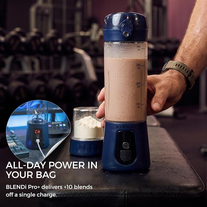 BLENDi Pro+ Portable Blender (17.5oz, Navy Blue) – Powerful Ice Crushing 120W Motor, USB-C Rechargeable, Cordless Personal Blender Smoothies & Shakes – BPA-Free, Self-Cleaning, Travel-Friendly